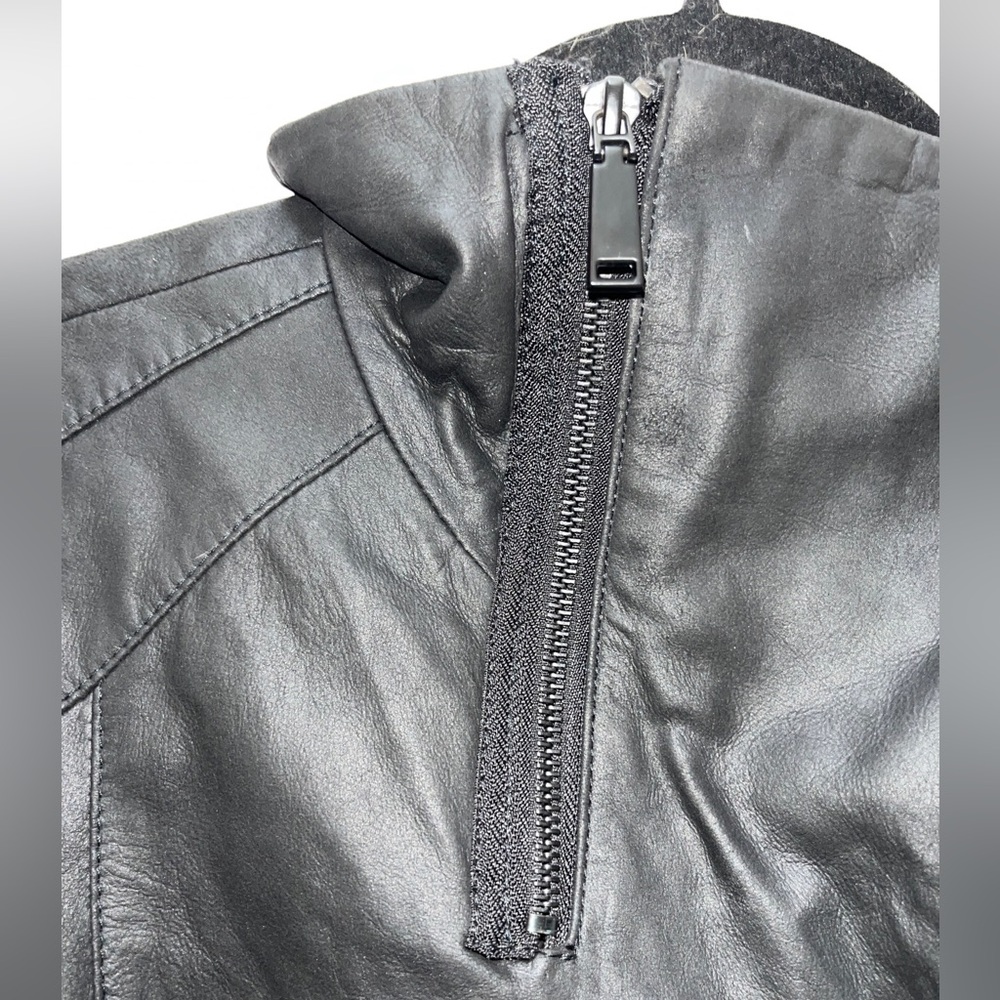 T Tahari Black Leather Angelina Z Double Zip Collar Moto Jacket Medium - Picture 13 of 16
